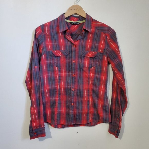 ARC'TERYX Women's Medium Fitted Convertible Roll Tab Plaid Button Down Top Shirt - Picture 1 of 13